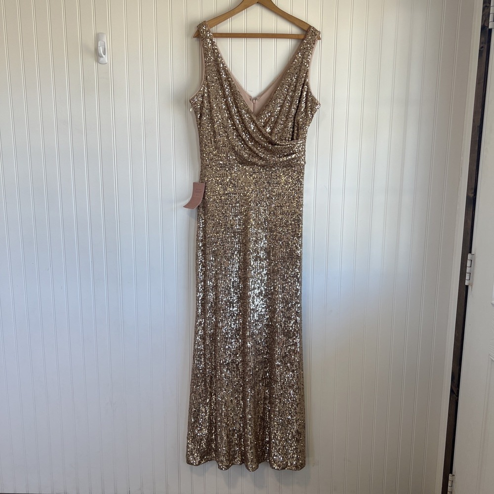 BHLDN Surrey Gown Dress  Anthropologie Sz 18 Gold Sequin Wedding Formal Prom NWT - Picture 11 of 12